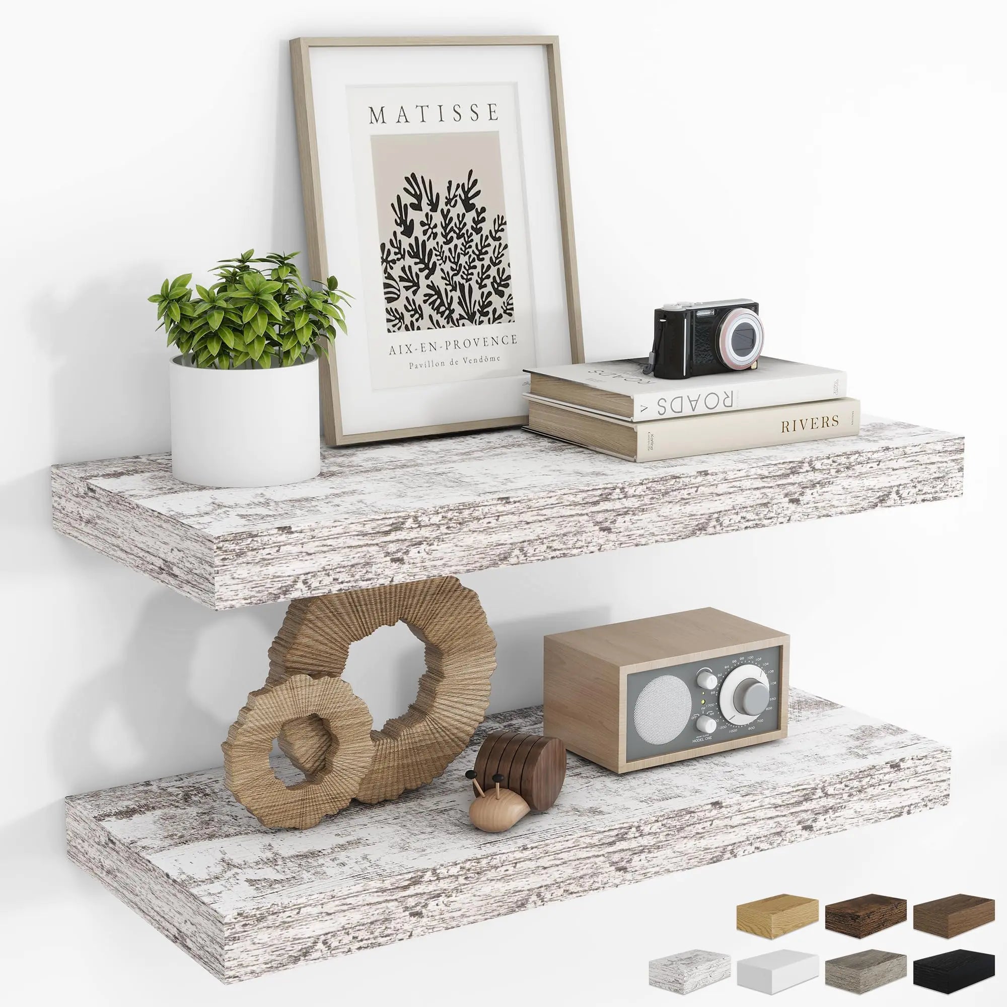 24Inch Floating Shelves for Wall 2 Pack Shelves for Bedroom|Kitchen|Bathroom Wall Mounted Rustic Wood Floating Shelf with Invisible Brackets for Books